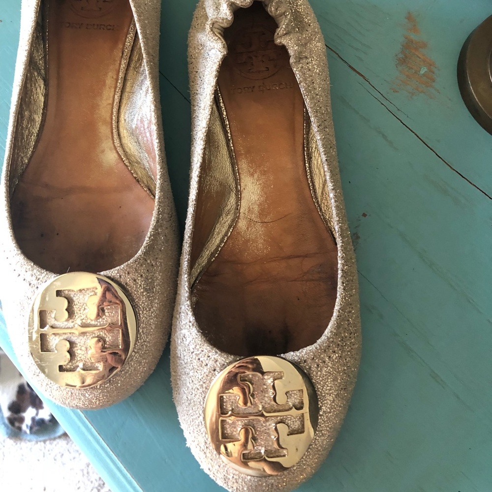 Tory Burch Reva Glitter Gold Flats